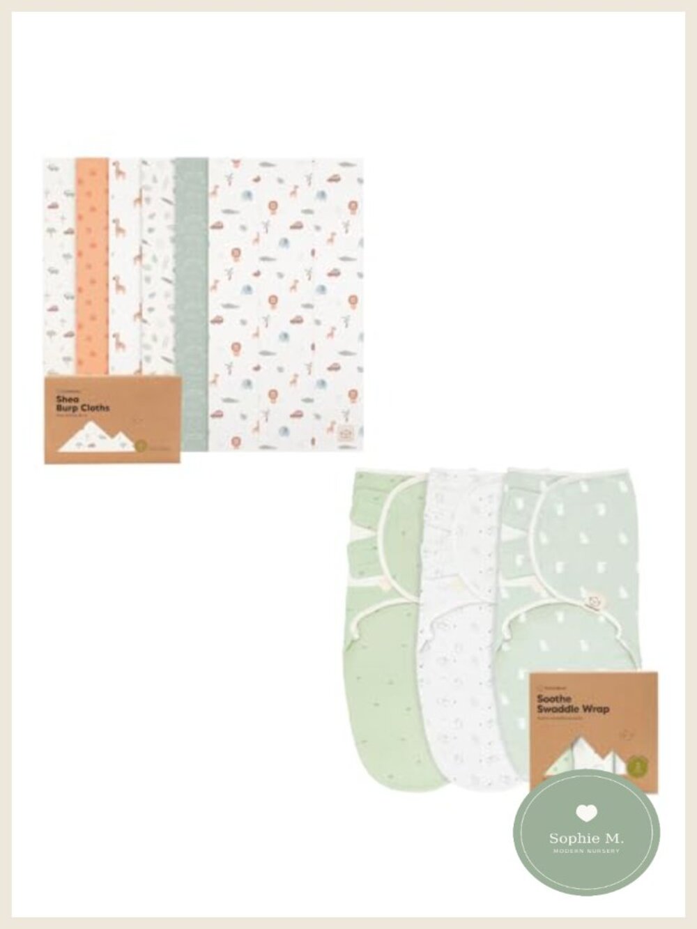 Organic Cotton Burp Cloths 20x12 & Swaddle Sleep Sack Set